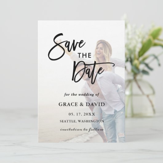 Faded Fotoweddenschap Sparen de Datum Vaste Kaart (Staand voorkant)