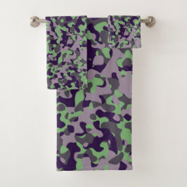 faded green and violet camo abstract bad handdoek
