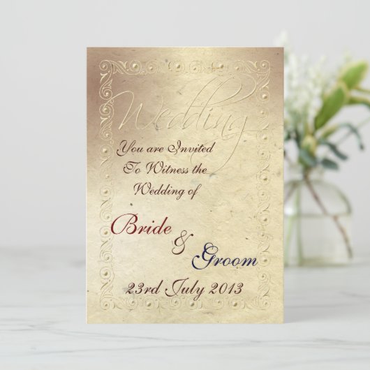 Faded ivoor in reliëfdruk als effect bruiloft kaart (Staand voorkant)