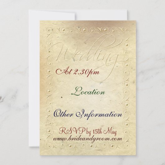 Faded ivoor in reliëfdruk als effect bruiloft kaart (Achterkant)