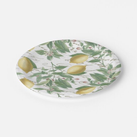 Faded Lemon Branch French Script Fruit Papieren Bordje (Gekanteld)