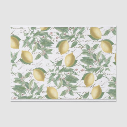  Faded Lemon Branch French Script Fruit Tissuepapier (Voorkant)