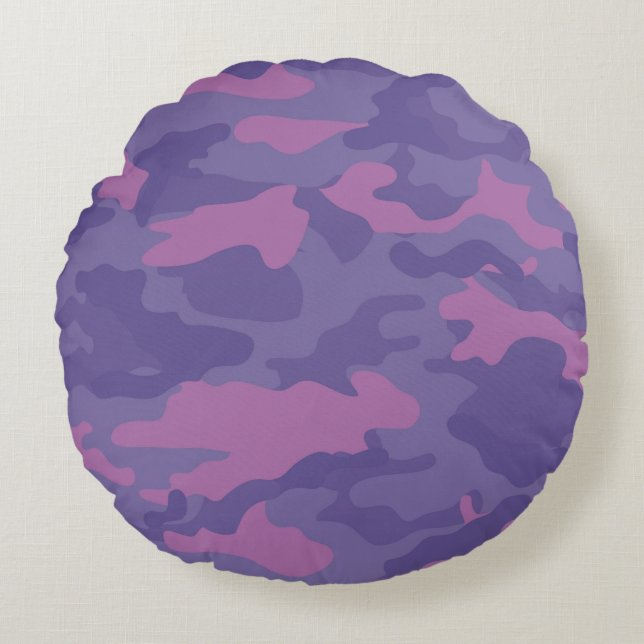 Faded Paarse Camo Rond Kussen (Voorkant)