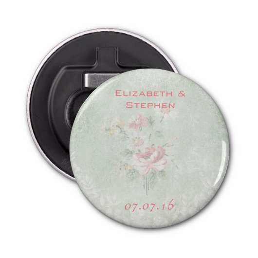 Faded Rozen Shabby  Design Wedding Favor Button Flesopener (Voorkant)