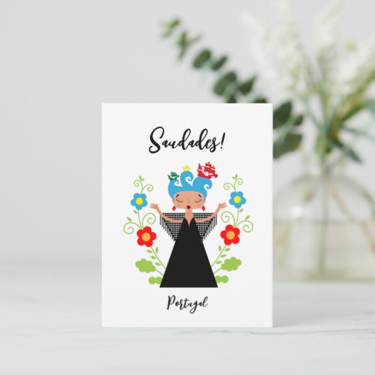 Fado-vrouwzanger met Portugese caravel-schepen Briefkaart (Staand voorkant)