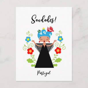 Fado-vrouwzanger met Portugese caravel-schepen Briefkaart