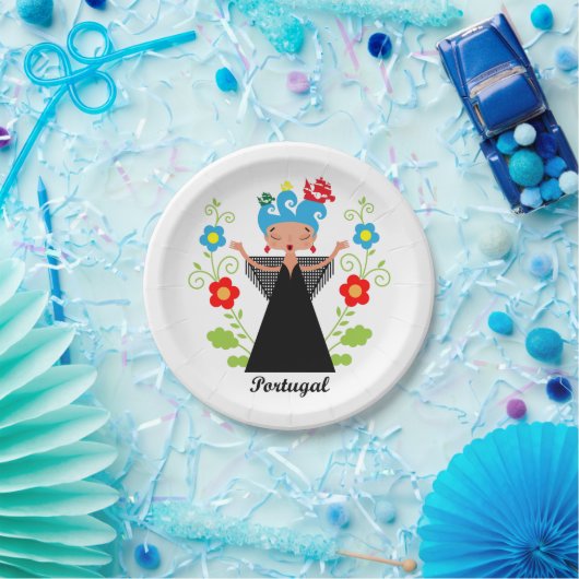 Fado-vrouwzanger met Portugese caravel-schepen Papieren Bordje (Feest)