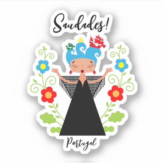 Fado-vrouwzanger met Portugese caravel-schepen Sticker (Voorkant)