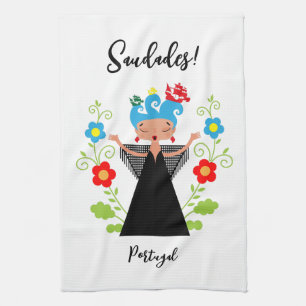 Fado-vrouwzanger met Portugese caravel-schepen Theedoek