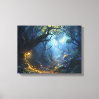 Fae Fantasy Forest-nachtscène Canvas Afdruk