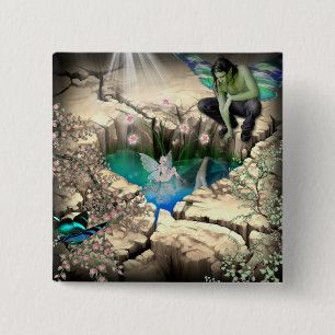 Faerie in Elven Pond Vierkante Button 5,1 Cm