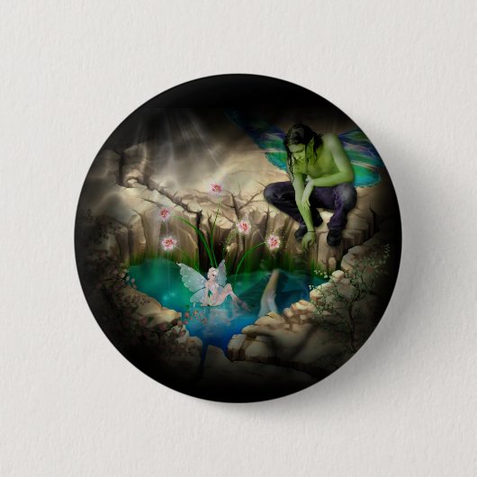 Faerie in Elven Pond Vignette Ronde Button 5,7 Cm (Voorkant)