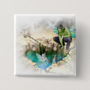 Faerie in Elven Pond Vignette Vierkante Button 5,1 Cm