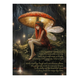 Faerie onder paddenstoel in de regen perfect poster