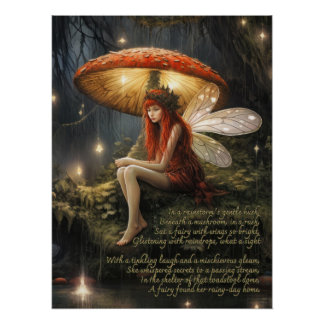 Faerie onder paddenstoel in de regen perfect poster