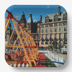 Fair, in het centrum van de stad papieren bordje