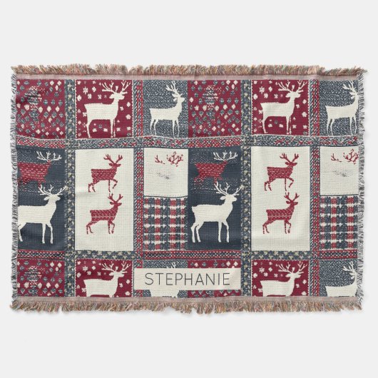 Fair Isle gebreide patchwork | Rustiek rendier (2) Deken (Voorkant)