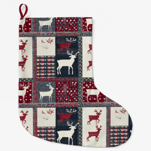 Fair Isle gebreide patchwork   Rustiek rendier (2) Grote Kerstsok