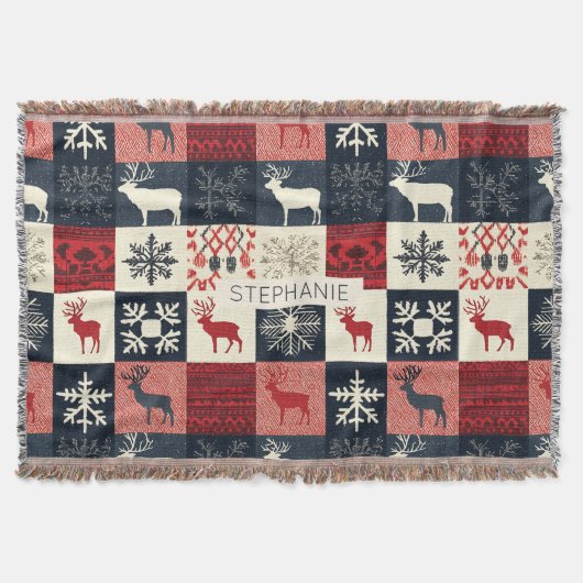 Fair Isle gebreide patchwork | vakantierrendier Deken (Voorkant)