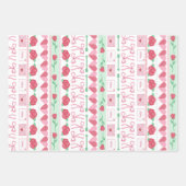 Fair Isle Geïnspireerd Roze en Groene Valentijn's Inpakpapier Vel (Voorkant 2)