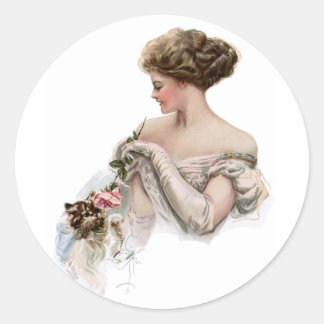 Fair Maiden plaagt een kitten Ronde Sticker