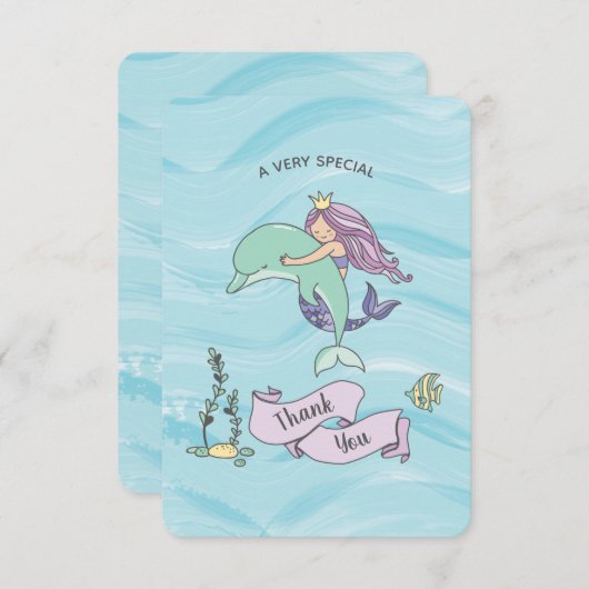 Fair Skin Paarse zeemeermin met dolfijn Bedankkaart (Voorkant / Achterkant)