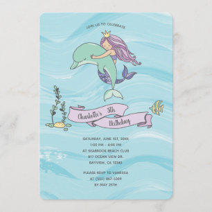 Fair Skin Paarse Zeemeermin met Dolphin Birthday Kaart