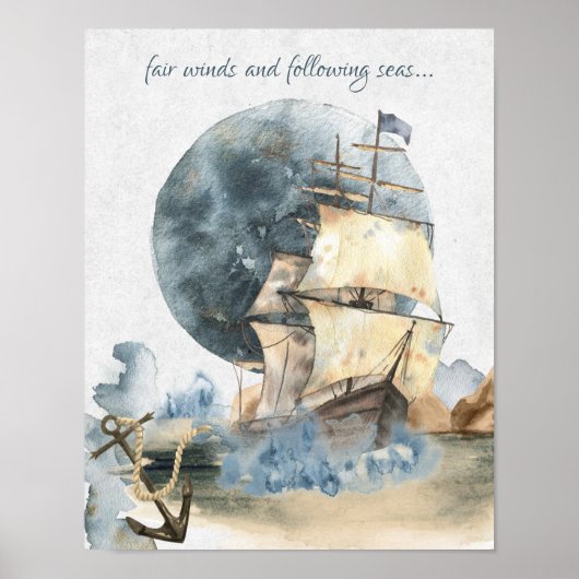 Fair Winds and After Zeeen Nautical Ship Poster (Voorkant)