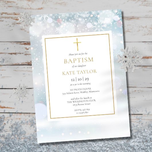 Faire baptême d'hiver Flocons de neige Invitation
