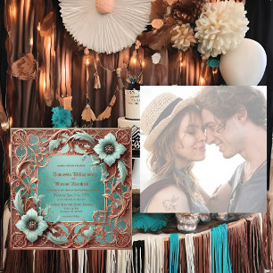 Faire cadre tissé cuivre turquoise Invitation de m