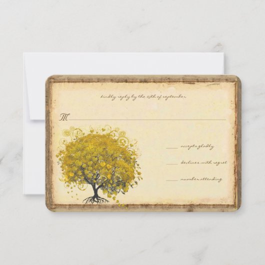 Faire carte de mariage de l'arbre de cœur jaune (Devant)