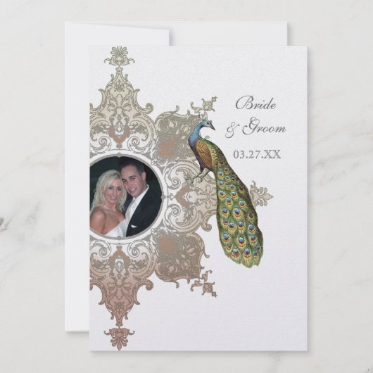 Faire carte de mariage Paon Baroque - Marron Café (Devant)