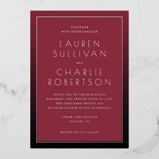 Faire carte de mariage typographique bordeaux élég (Recto)
