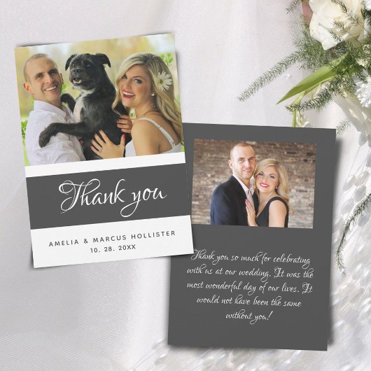 Faire carte de remerciement de mariage photo gris 