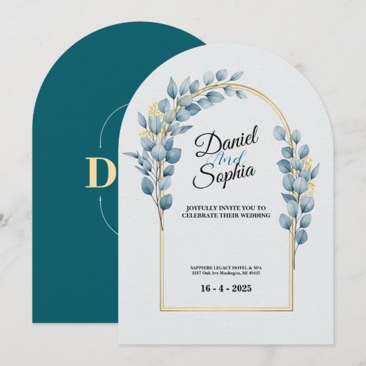 Faire carte d'invitation de mariage à arche de ver (Devant / Derrière)