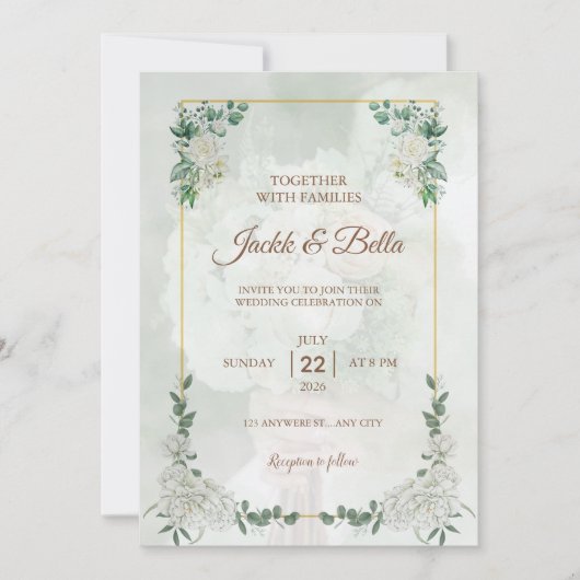 Faire carte d'invitation de mariage à cadre doré a (Devant)