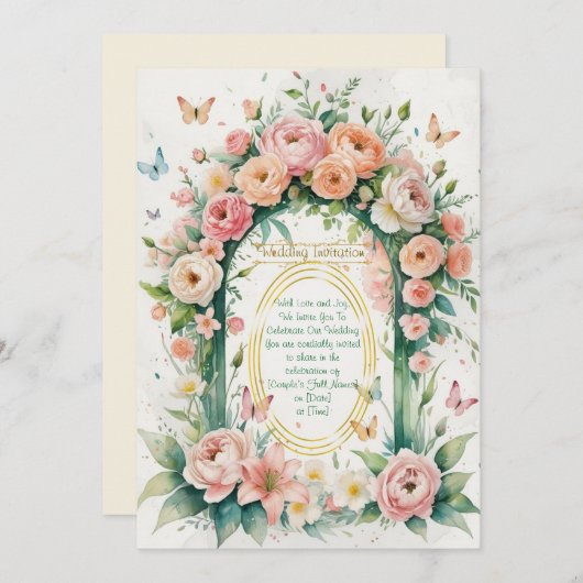 "Faire carte d'invitation de mariage à couronne fl (Devant / Derrière)