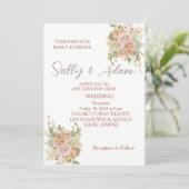 Faire carte d'invitation de mariage aux fleurs ros (Debout devant)