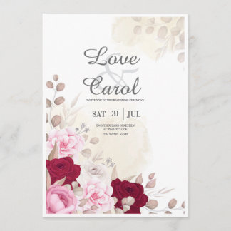 Faire carte d'invitation de mariage aux roses rose