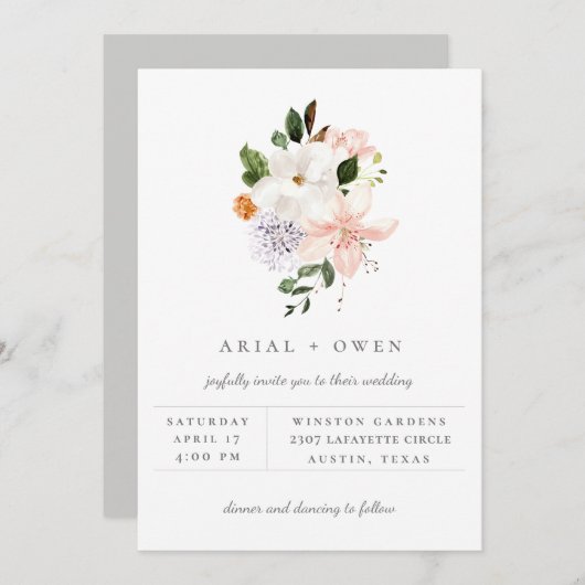 Faire carte d'invitation de mariage avec bouquet f (Devant / Derrière)