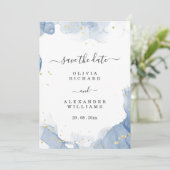 Faire carte d'invitation de mariage bleu et or min (Debout devant)