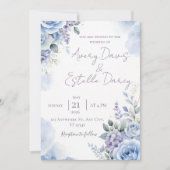 Faire carte d'invitation de mariage bleu poussiére (Devant)