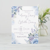 Faire carte d'invitation de mariage bleu poussiére (Debout devant)