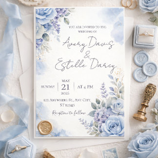 Faire carte d'invitation de mariage bleu poussiére