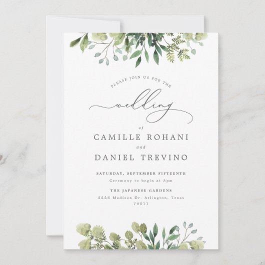 Faire carte d'invitation de mariage botanique à ve (Devant)