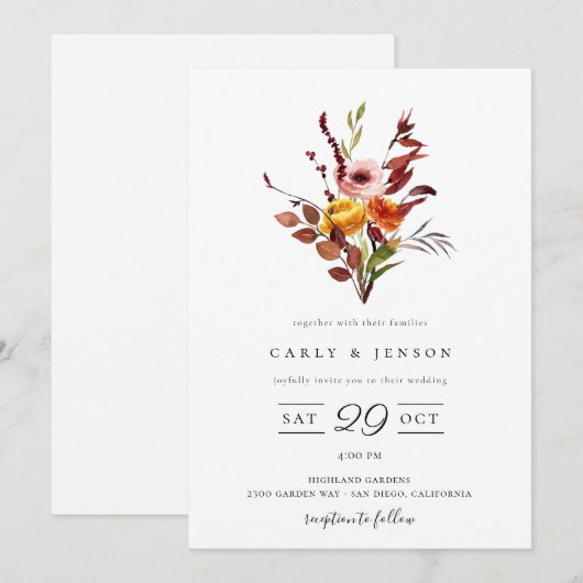 Faire carte d'invitation de mariage bouquet aquare (Devant / Derrière)