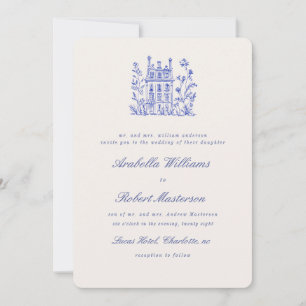 Faire carte d'invitation de mariage élégante bleue