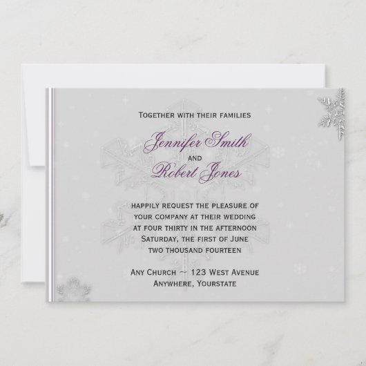 Faire carte d'invitation de mariage flocons de nei (Devant)