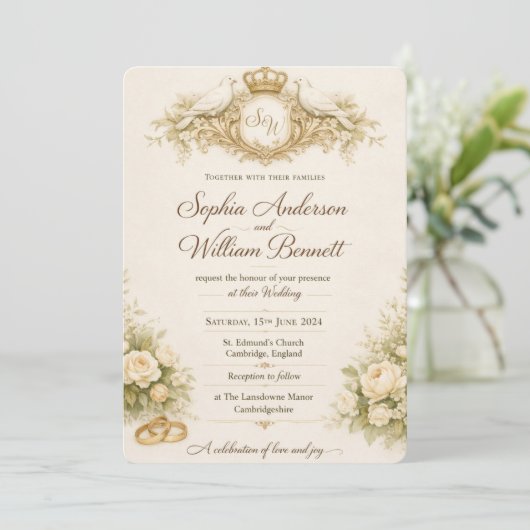 Faire carte d'invitation de mariage Floral orange (Debout devant)