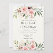 Faire carte d'invitation de mariage florale rose - (Devant)